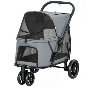 3 Wheel Pet Stroller with Easy One-Click Quick Fold, Mesh Window, Washable Cushion, for Medium Dogs, Gray 3 Wheel Pet Stroller with Easy One-Click Quick Fold, Mesh Window, Washable Cushion, for Medium Dogs, Gray