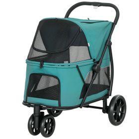 3 Wheel Pet Stroller with Easy One-Click Quick Fold, Mesh Window, Washable Cushion, for Medium Dogs, Dark Green 3 Wheel Pet Stroller with Easy One-Click Quick Fold, Mesh Window, Washable Cushion, for Medium Dogs, Dark Green